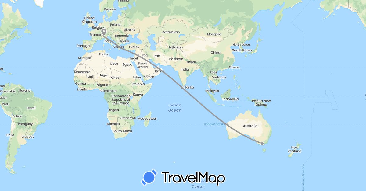 TravelMap itinerary: driving, plane in Australia, Greece, Italy (Europe, Oceania)